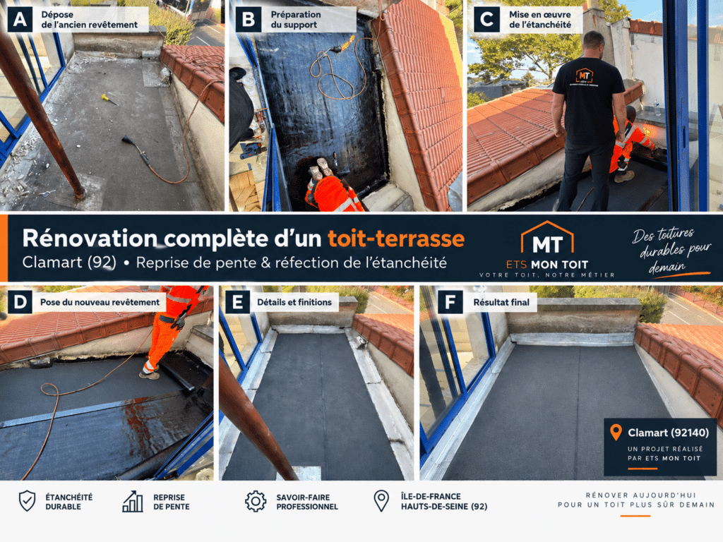 Rénovation complète d’un toit-terrasse à Clamart avec reprise de pente et réfection de l’étanchéité